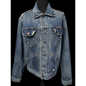 Hollister Distressed Denim Jacket UNISEX LARGE Button Closures RUSTIC VINTAGE